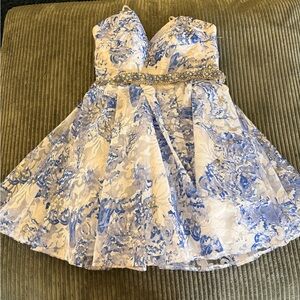 Madison James Strapless Blue and White Dress